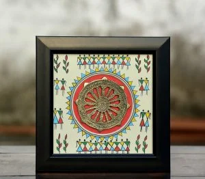 Hand painted tribal konark chakra frame