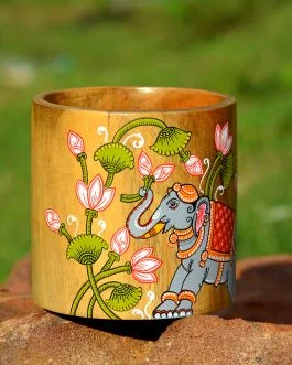 Handpainted pattachitra motif wooden planter