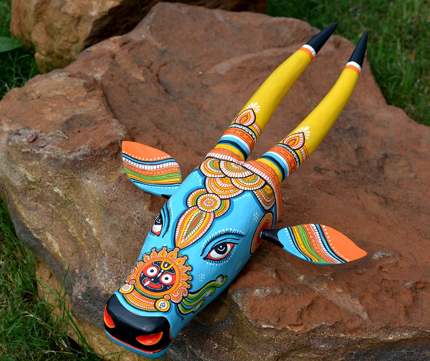 Wooden pattachitra motif Jagannath cow head