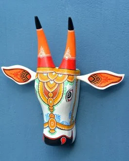 Wooden pattachitra motif ornamental cow head