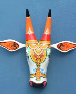 Wooden pattachitra motif ornamental cow head
