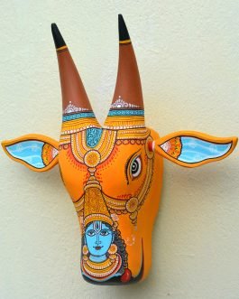 Wooden pattachitra motif sri ram cow head
