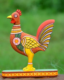 Wooden handpainted pattachitra motif decorative Cock