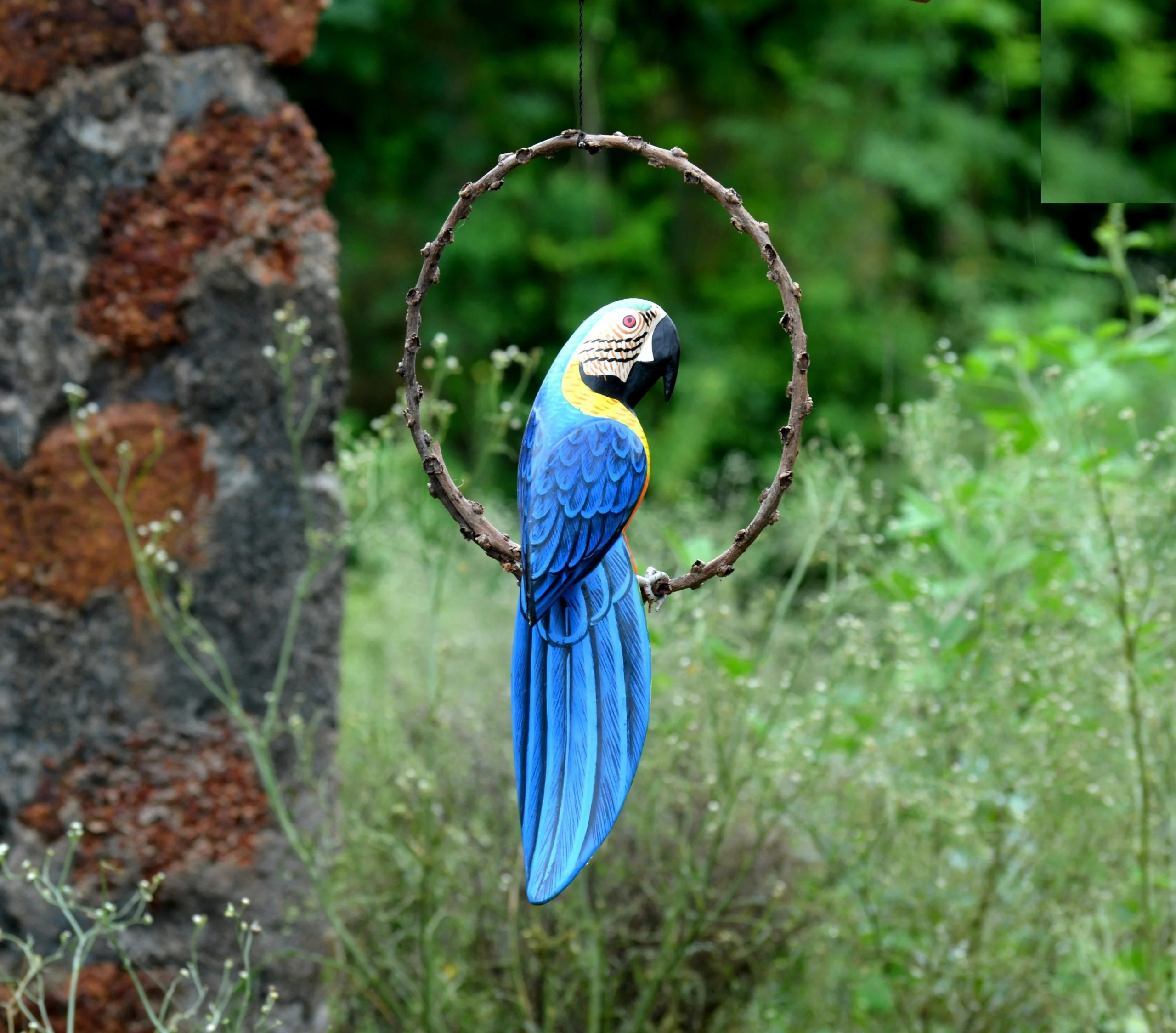 Wooden handpainted decorative hanging parrot