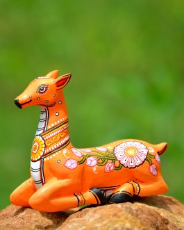 Wooden handpainted pattachitra motif sitting decorative deer