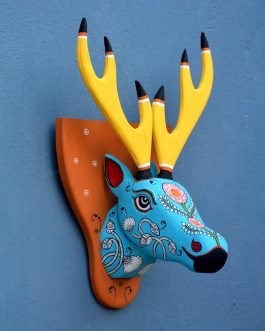 Wooden handpainted pattachitra motif decorative blue deer head