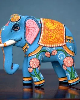 Wooden handpainted pattachitra motif blue decorative elephant