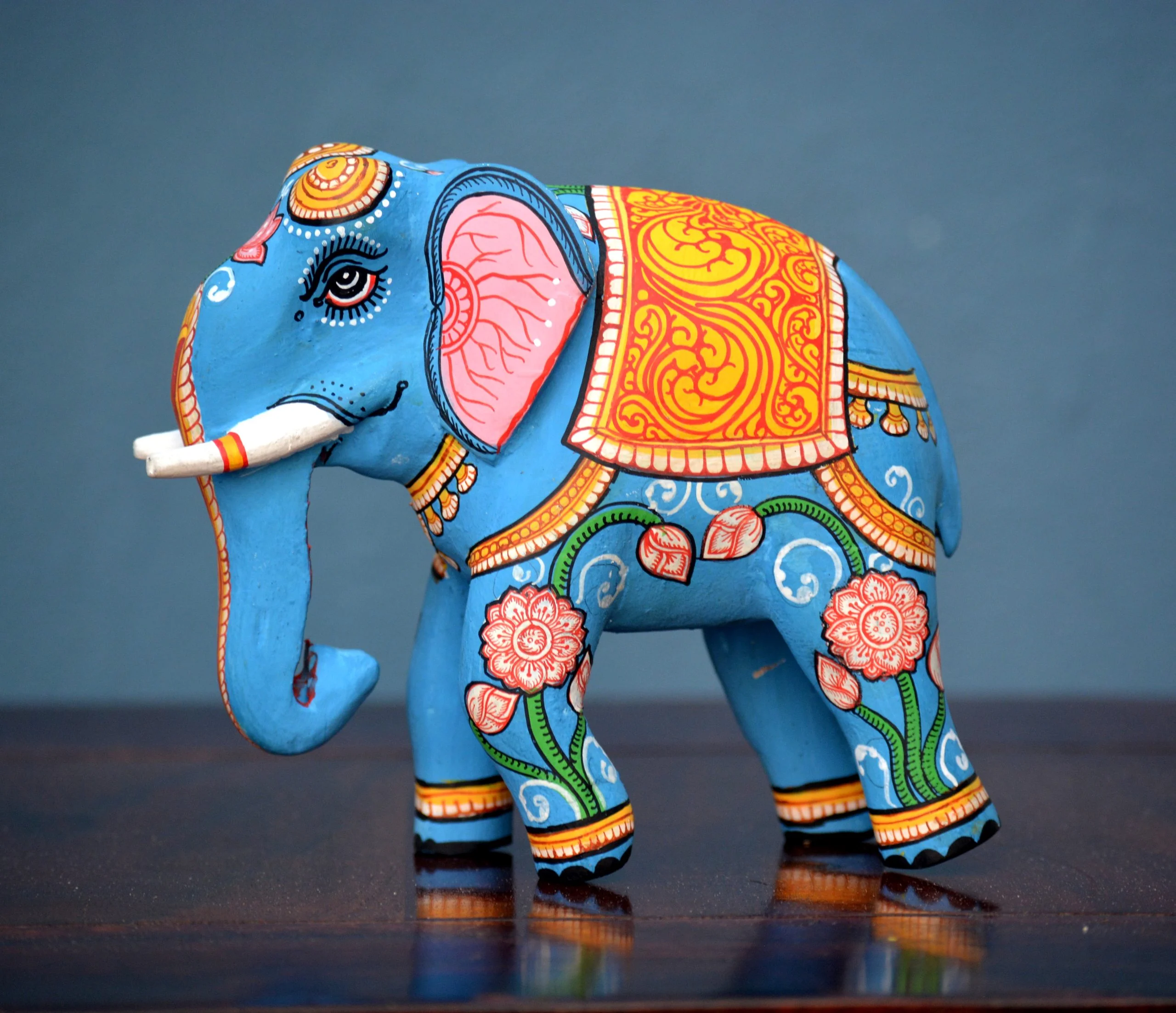 Wooden handpainted pattachitra motif blue decorative elephant