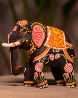 Wooden handpainted pattachitra motif black decorative elephant