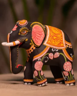 Wooden handpainted pattachitra motif black decorative elephant