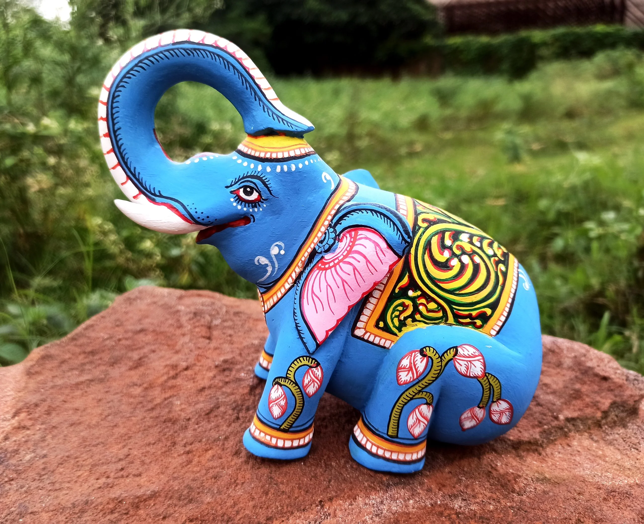 Wooden handpainted pattachitra motif sitting decorative elephant