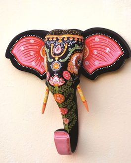 Wooden handpainted pattachitra flower motif decorative elephant head