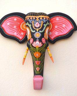 Wooden handpainted pattachitra flower motif decorative elephant head