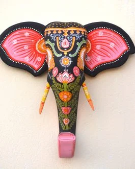 Wooden handpainted pattachitra flower motif decorative elephant head