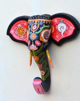 Wooden handpainted pattachitra motif monocrome decorative elephant head