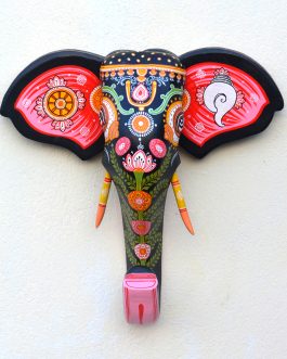 Wooden handpainted pattachitra motif sankh chakra decorative elephant head