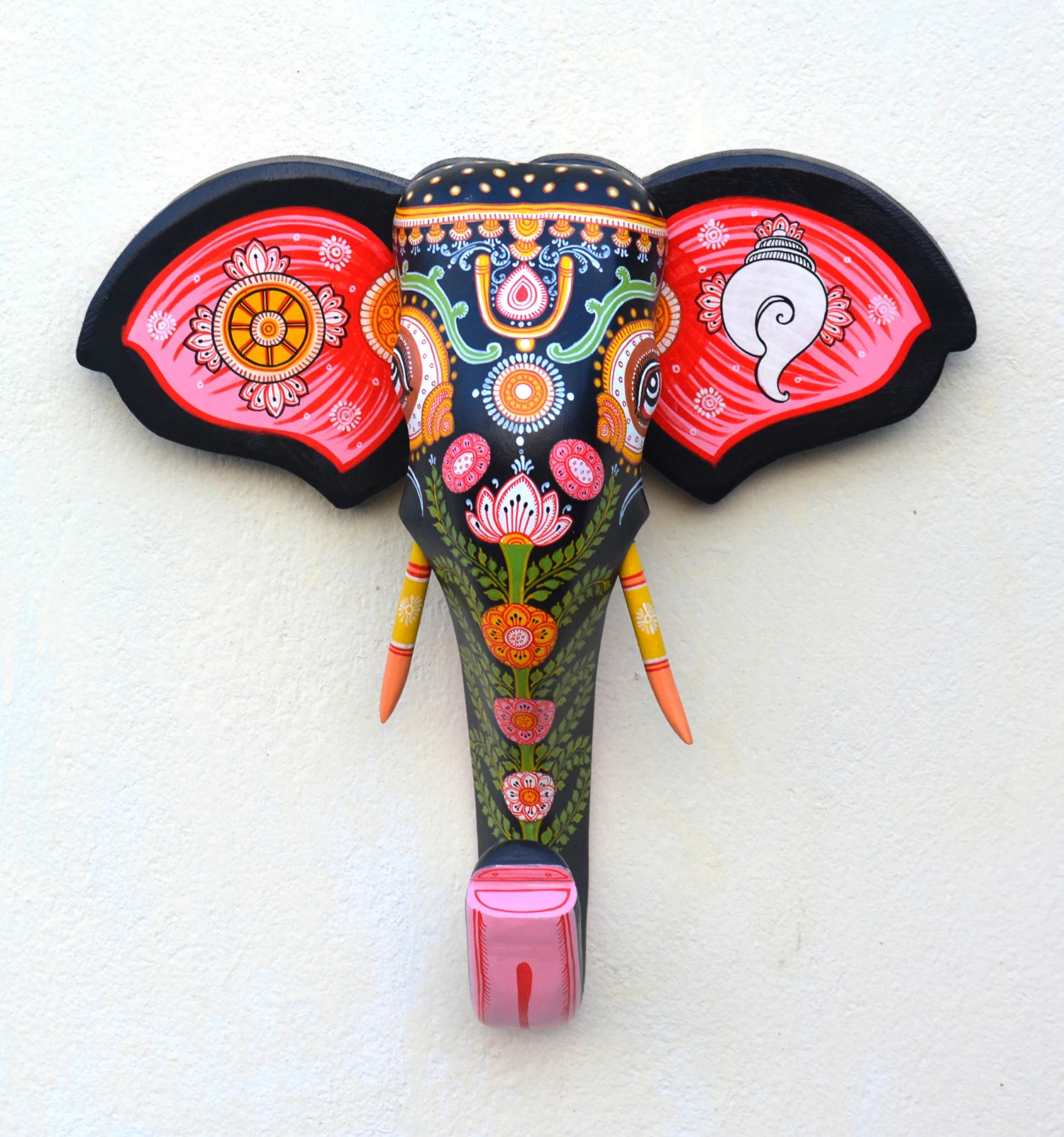 Wooden handpainted pattachitra flower motif decorative elephant