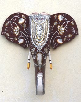 Wooden handpainted pattachitra motif monocrome decorative elephant head