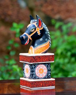 Wooden handpainted pattachitra motif  black decorative horse head