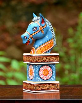 Wooden handpainted pattachitra motif blue decorative horse head