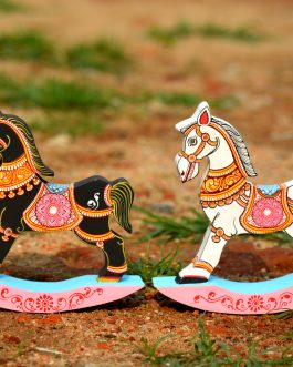 Wooden handpainted pattachitra motif couple decorative horse