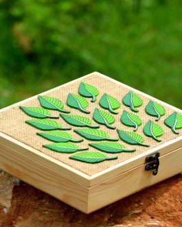 Hand painted pattachitra leaf motif jute box