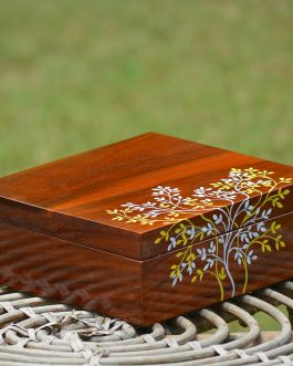 Hand painted pattachitra life if tree motif teak jewellery box