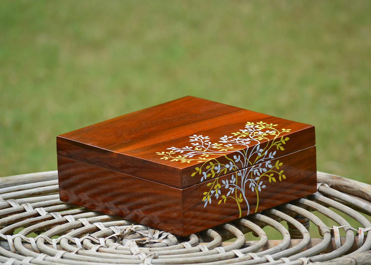 Hand painted pattachitra life if tree motif teak jewellery box