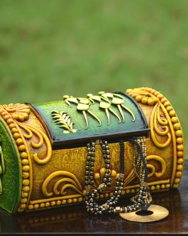 Hand painted warli motif paper mache jewelry box
