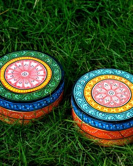 Hand painted pattachitra motif paper mache duo jewellery box