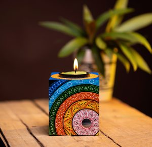 Hand Painted Wooden Candle Stand