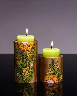 Pattachitra Motiff Wooden candle Stand