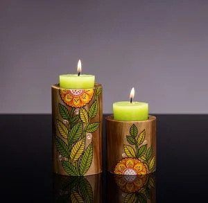 Pattachitra Motiff Wooden candle Stand
