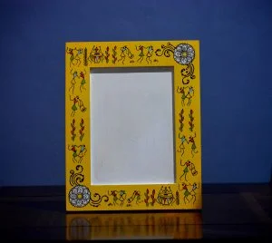 Wooden Tribal motif Photo frame(yellow)
