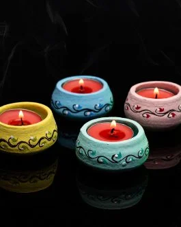 Pattachitra motif terracotta tea light