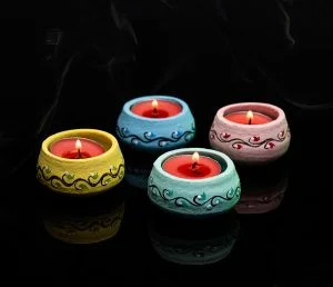 Pattachitra motif terracotta tea light