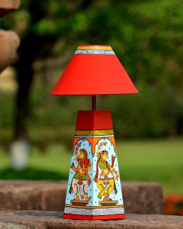 Wooden pattachitra Sakhi motif table lamp