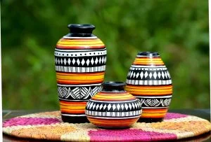 Terracotta trio yellow vases