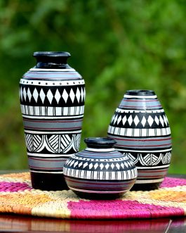 Terracotta trio grey vases