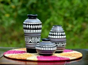 Terracotta trio grey vases