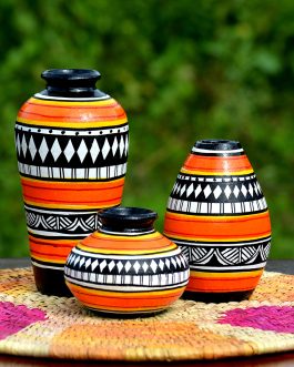 Terracotta trio orange vases