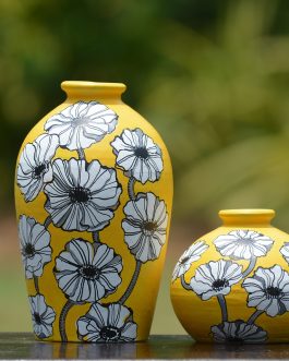 Terracotta flower motif duo vases(yellow)