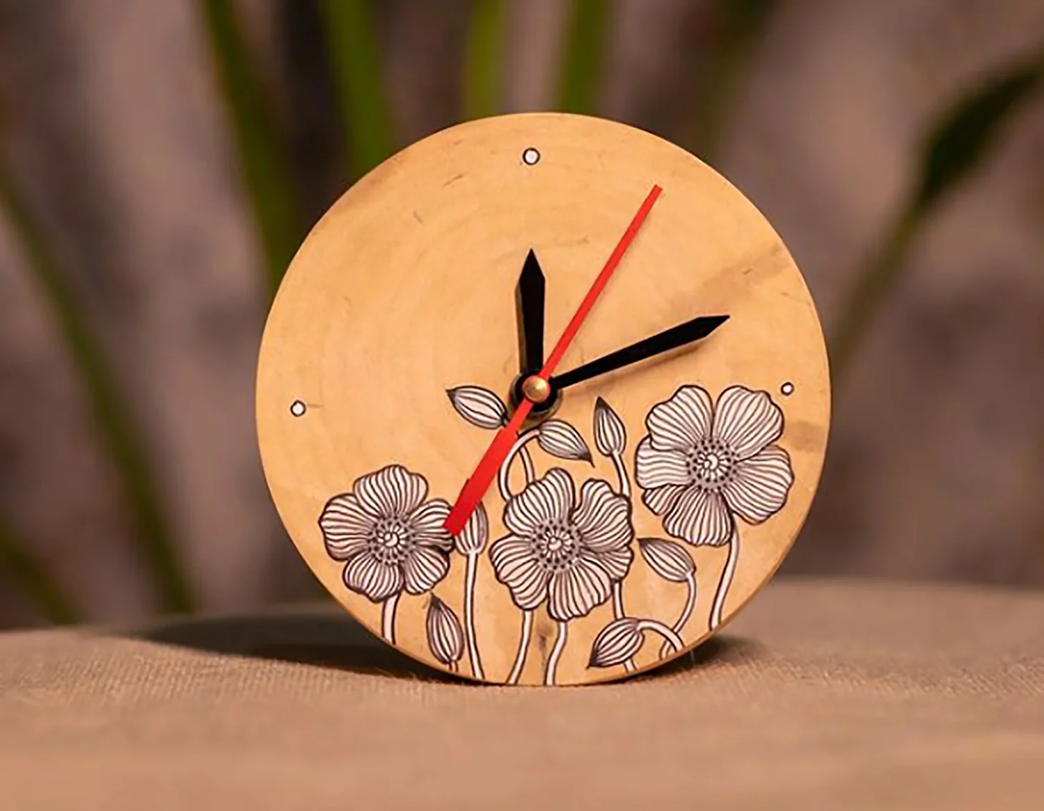 Wooden Clocks with Flower Printed