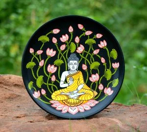 Floral black Budhha Wallplate