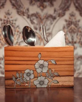 Hand painted flower motif cutlery holder