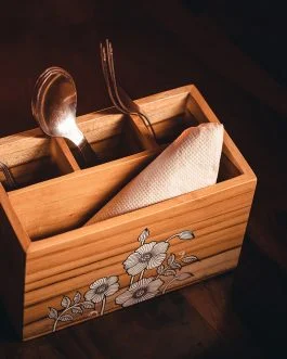 Hand painted flower motif cutlery holder