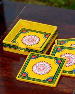 Hand painted pattachitra lotus  motif coasters