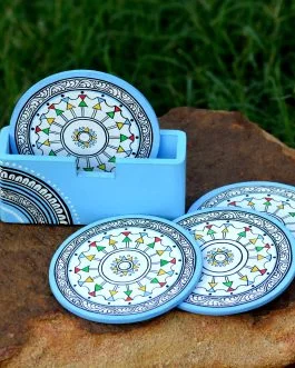 Hand painted tribal motif round coasters