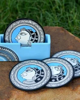 Hand painted pattachitra sakhi round coasters