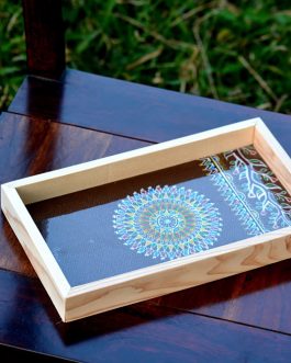 Hand painted brown based tribal motif pine wood serving tray